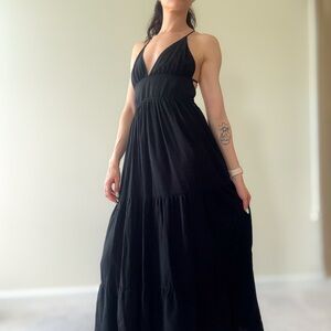 Bershka Black Tiered Open Back Dress